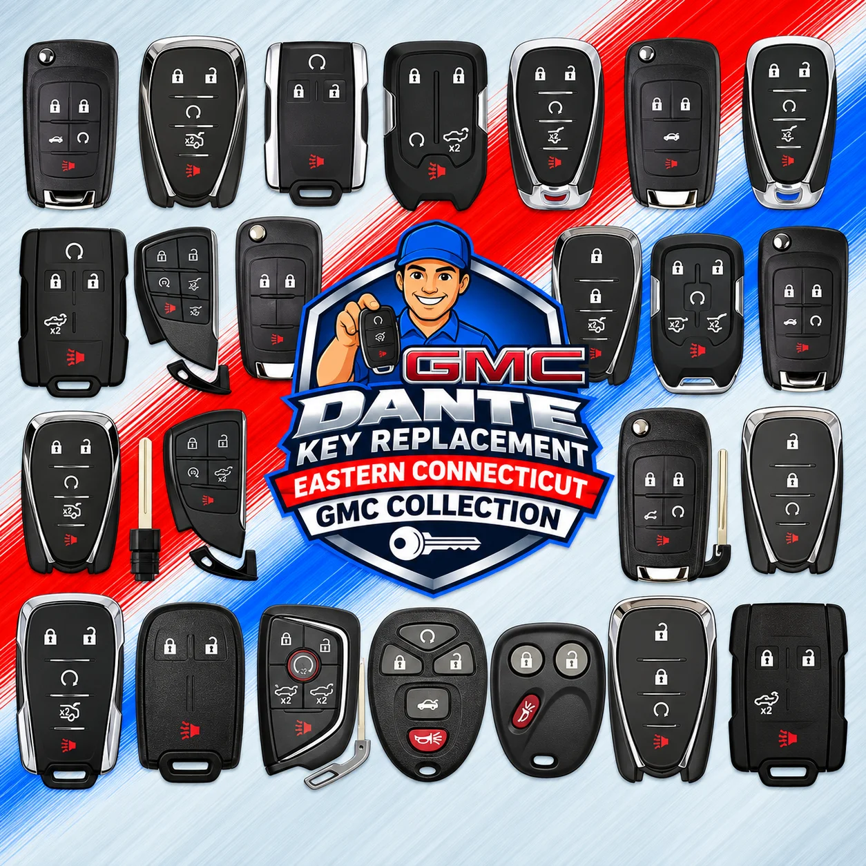 GMC truck key fob and remote start key replacement.