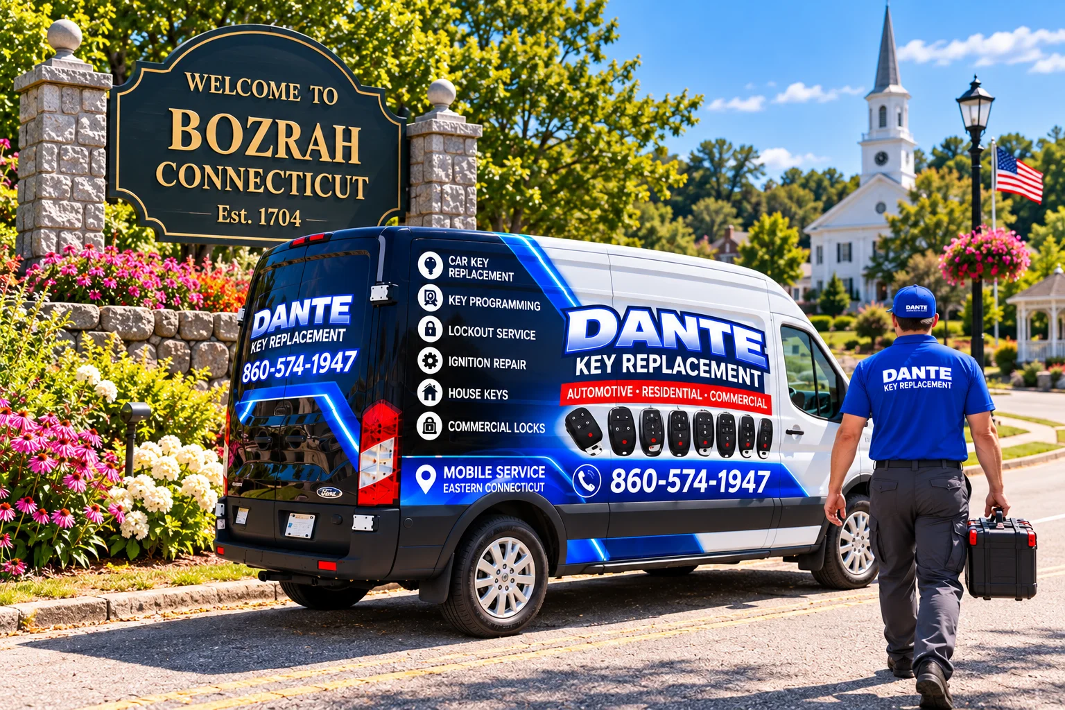 Mobile locksmith service van and equipment providing key replacement in Bozrah 2c9b870f, Connecticut.