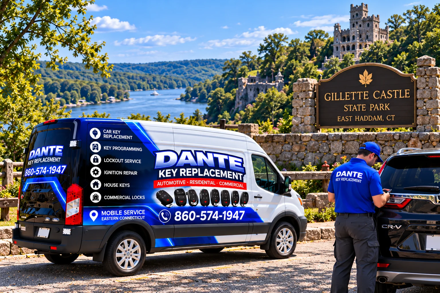 Mobile locksmith service van and equipment providing key replacement in East Haddam Ct 7768ec74, Connecticut.