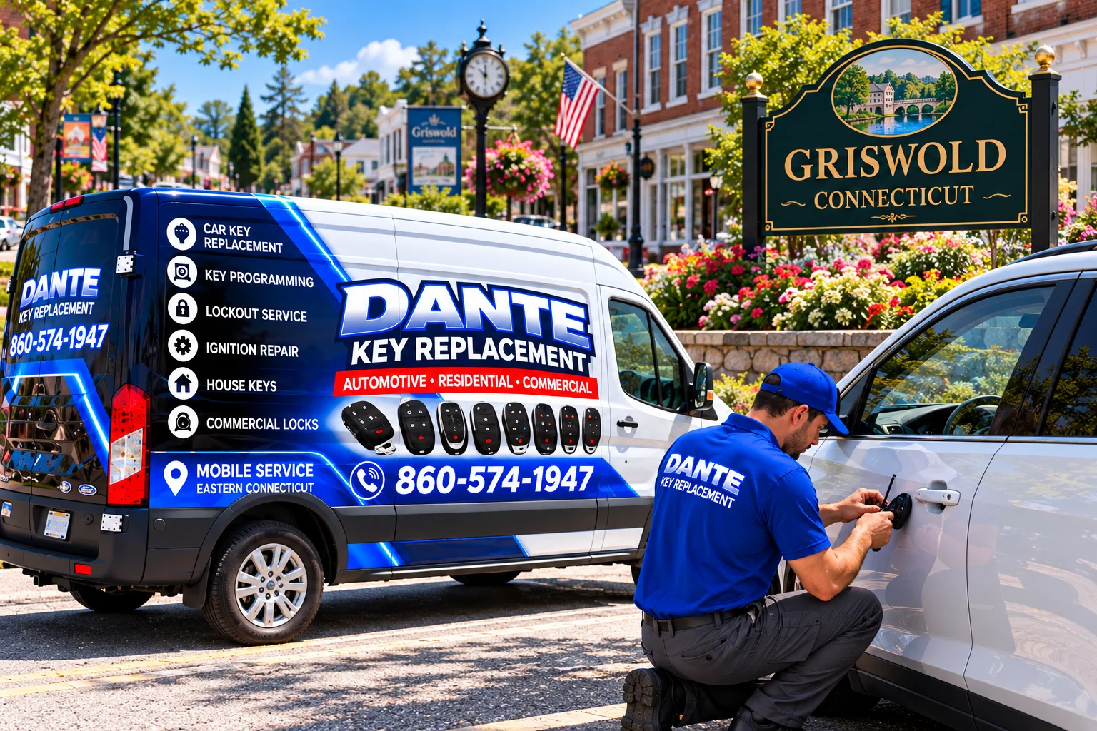 Mobile locksmith service van and equipment providing key replacement in Griswold Ct Bc9f1c9b, Connecticut.