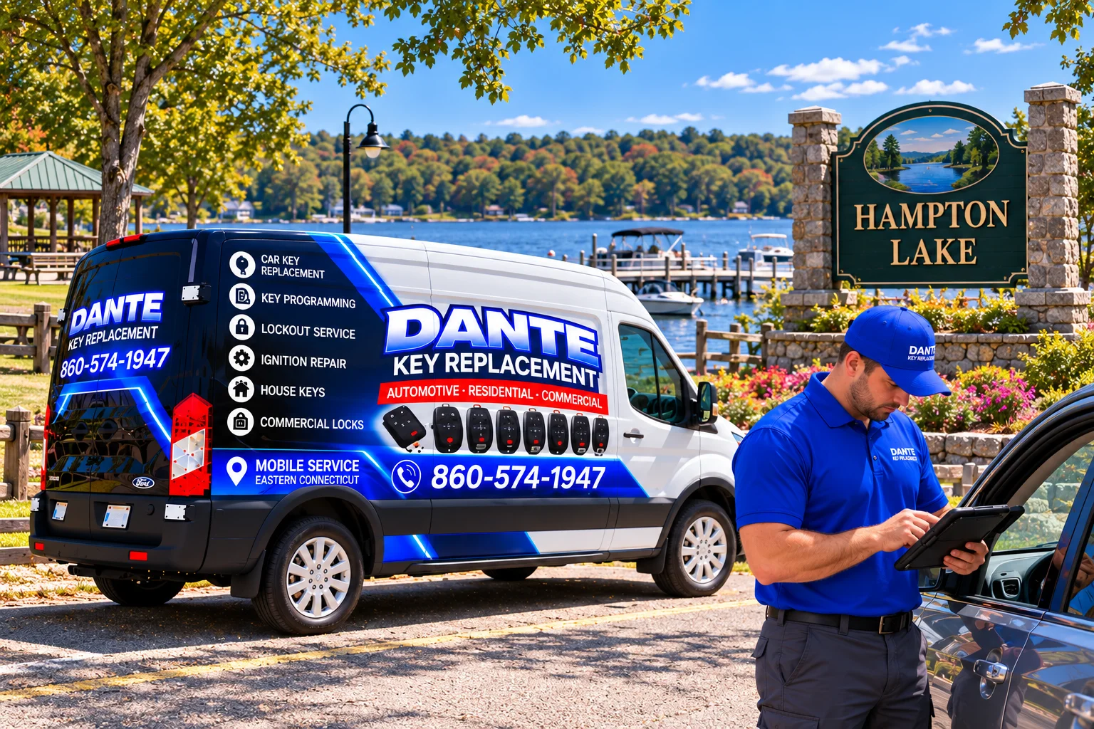 Mobile locksmith service van and equipment providing key replacement in Hampton Lake Connecticut 6d471055, Connecticut.