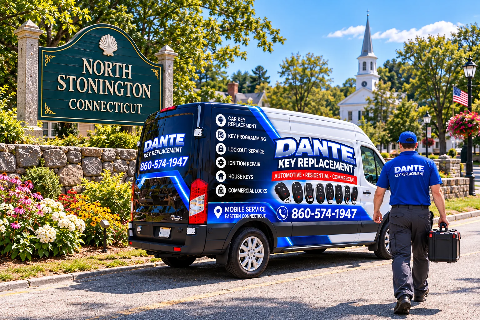 Mobile locksmith service van and equipment providing key replacement in North Stonington D4fffd68, Connecticut.