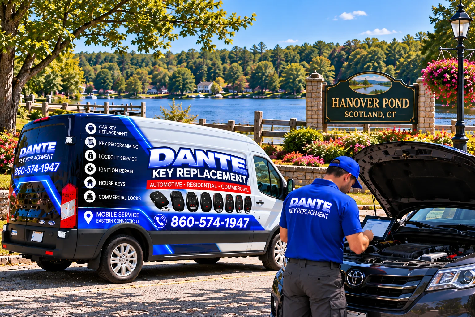 Mobile locksmith service van and equipment providing key replacement in Scotland 8e2925d5, Connecticut.