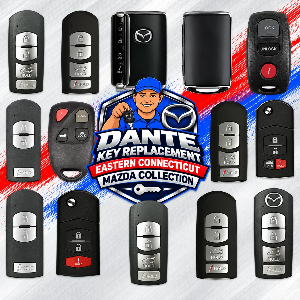 Mazda smart keyless entry fob replacement and key programming.
