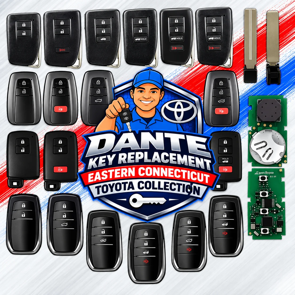 Toyota smart key fob and proximity push to start remote replacement.